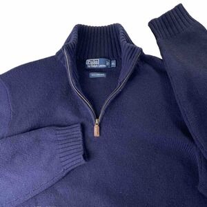 VTG Polo Ralph Lauren Quarter Zip Lambs Wool Sweater Mens XL Navy Old Money Ivy